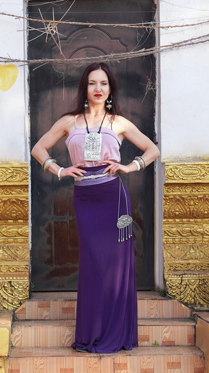 DEEP PURPLE ETHNIC FLUID HIGH-WAIST SKIRT